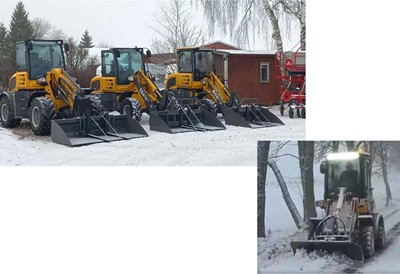 Everun maskiner parkerade i snön